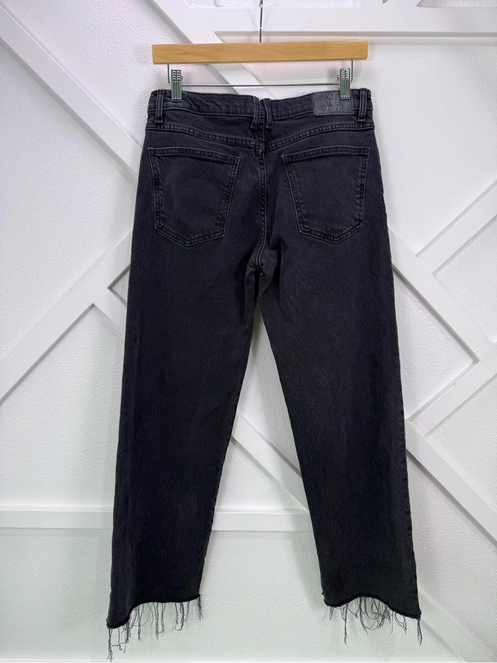 Free People We The Free Risk Taker Raw Hem Straight Leg Jeans Black Size 27